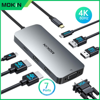 MOKiN USB C Docking Station Dual Monitor, 7 in 1 USB C Hub with 2 HDMI, VGA, 100W PD, 3 USB, for Dell HP Lenovo MacBook Laptop