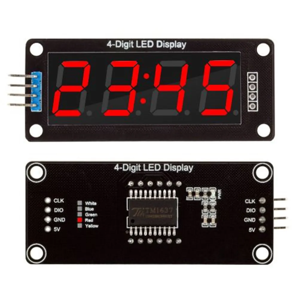 El módulo de visualización LED tm1637 se utiliza en arduino 4 bits 7 segmentos 0,56 pulgadas módulo de tubo indicador de reloj de tiempo rojo, azul, verde, amarillo y blanco