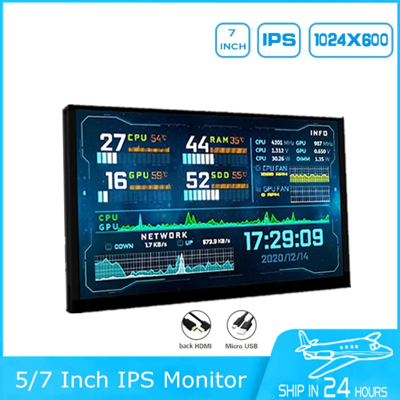 

5 Inch 7 Inches HD PC Secondary Screen Touchable 4k Monitor Display CPU 1920*1200 Temperture DATA Detector Aida64 IPS 1024*600