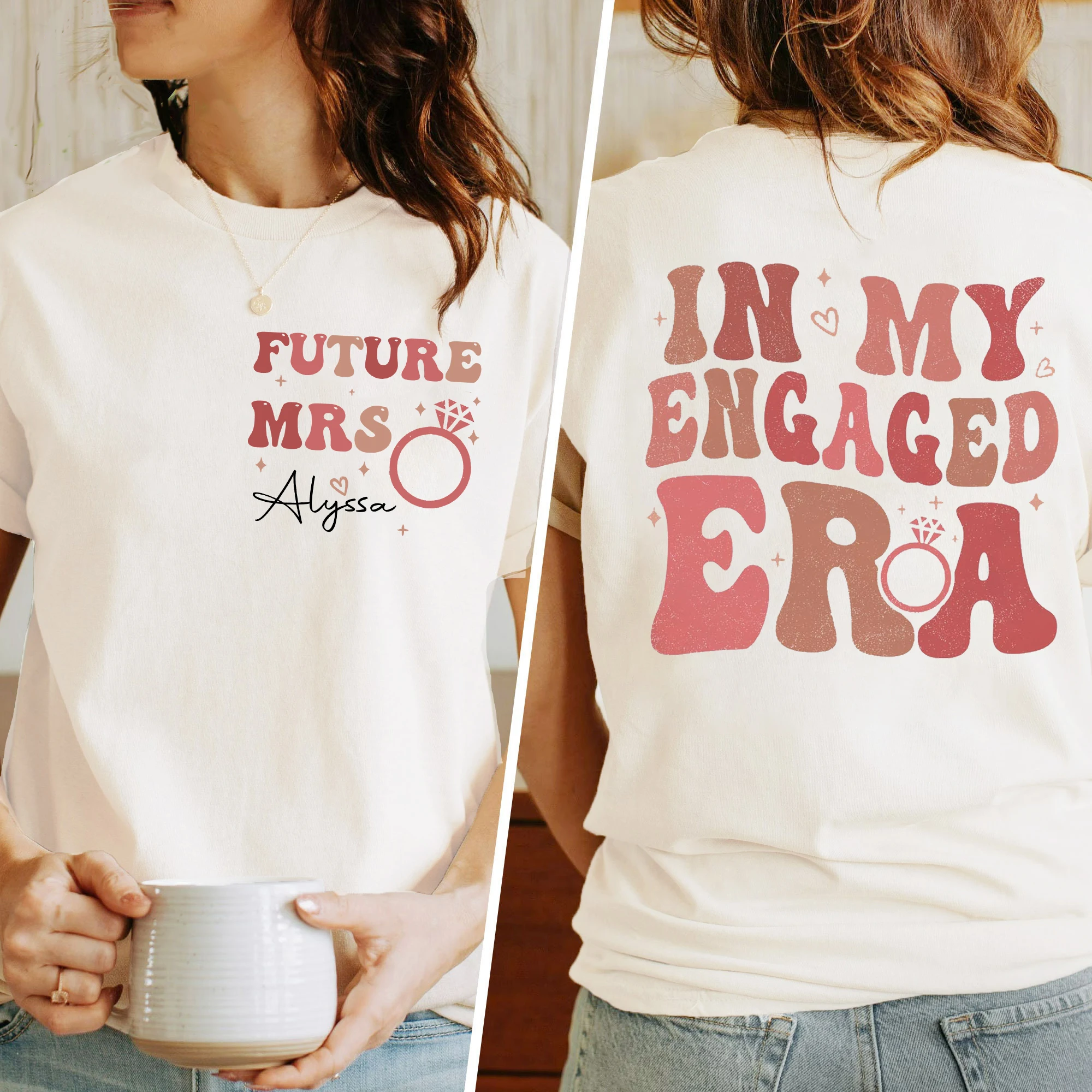 Personalized in My Engaged Era Shirt Fiance T-shirt Future Bride Tee Engagement Bridal Shower Gifts Bachelorette Party Outfit