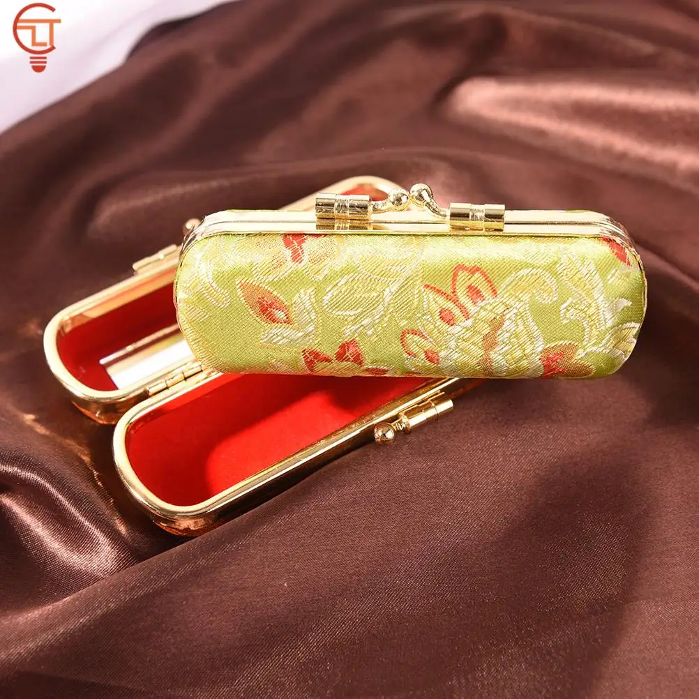 1pc Flower Jacquard Lipstick Case Single Jewellery Box Lip Gloss Storage Case Cosmetic Bags With Mirror Women Makeup Storage Box