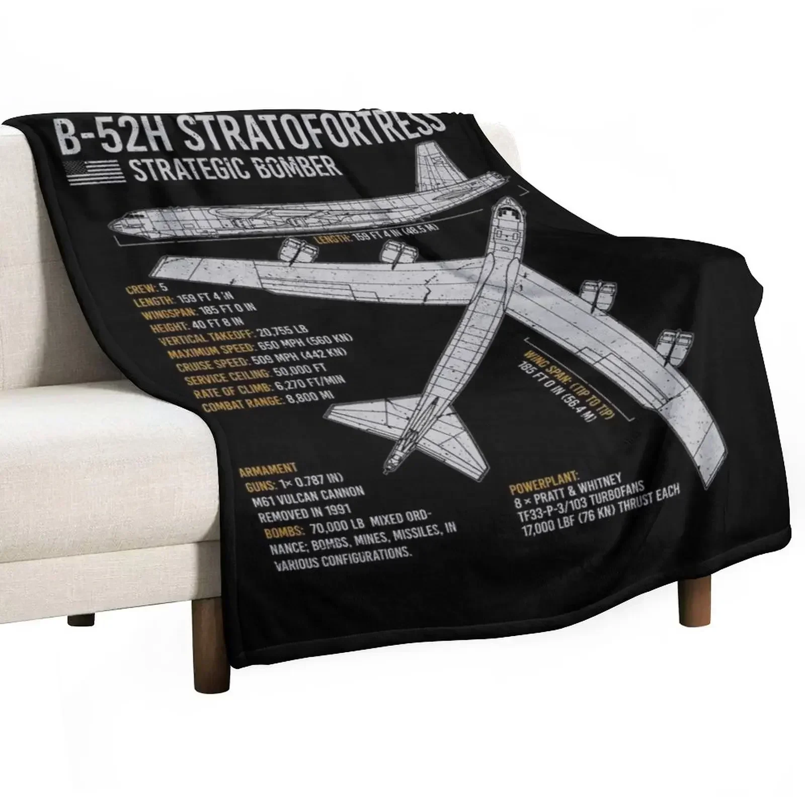 B-52 Stratofortress Bomber Aircraft Plane Airplane Blueprint Throw Blanket Blankets For Sofas Flannel Fabric Retros Blankets