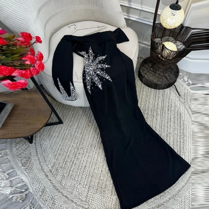 

Customized Evening Dress Column One-Shoulder Floor-Length Beadings Elegant Party Dresses For Women Zipper Up Prom Dresses Long