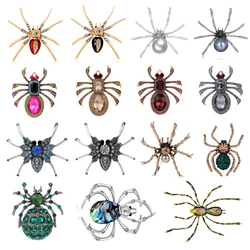 European and American creative exaggerated spider brooch shiny crystal pearl insect pins men's and women's clothing jewelry gift