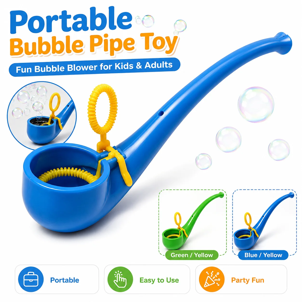 Portable Bubble Pipe Toy, Creative Bubble Blower for Kids Adults Outdoor Party Favor Stocking Stuffer