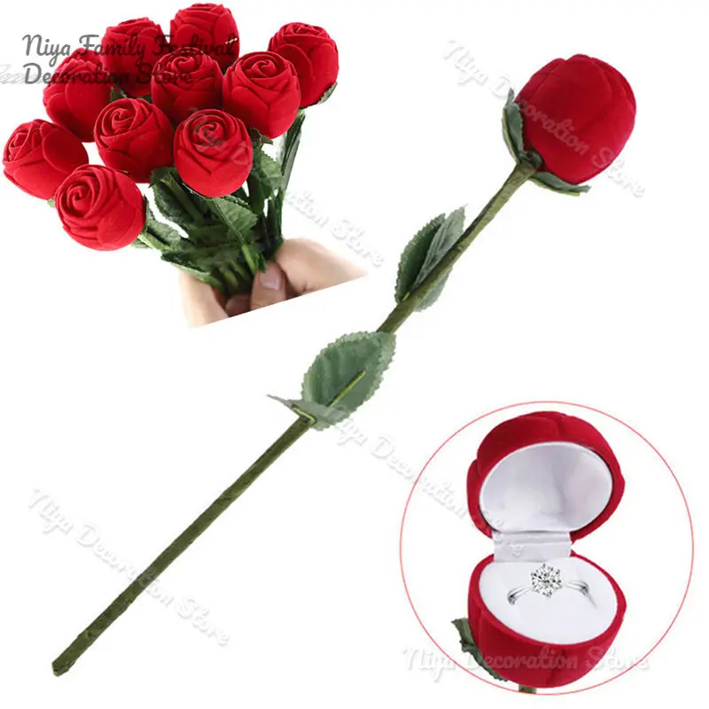 New Portable 3D Red Rose Jewelry Box Wedding Ring Gift Case Earrings Storage Display Holder Boxes For Earring Rings 1 Pc