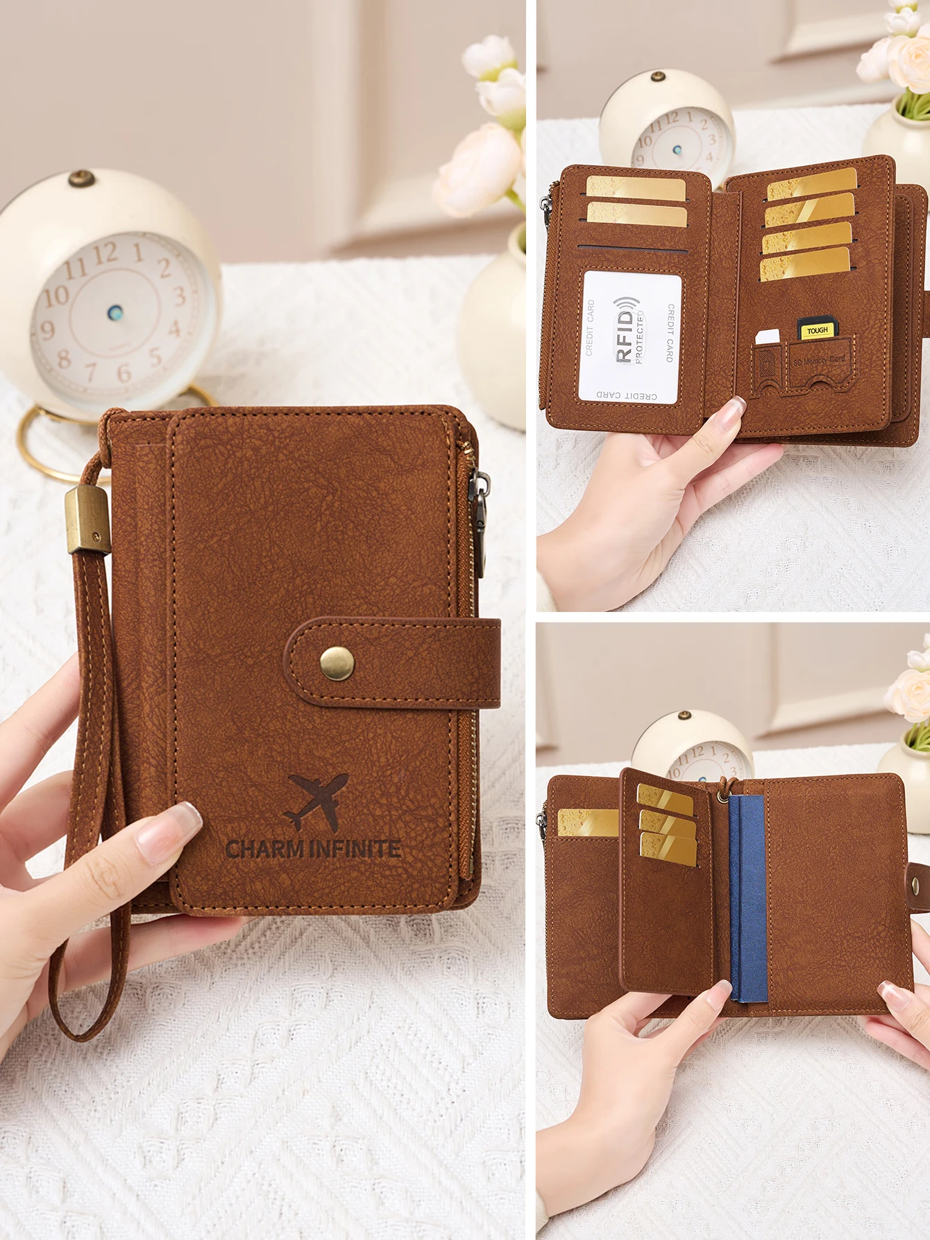 

Мини-кошелек для паспорта из искусственной кожи, короткий RFID-держатель для паспорта, портативный компактный органайзер для путешествий для женщин и мужчин