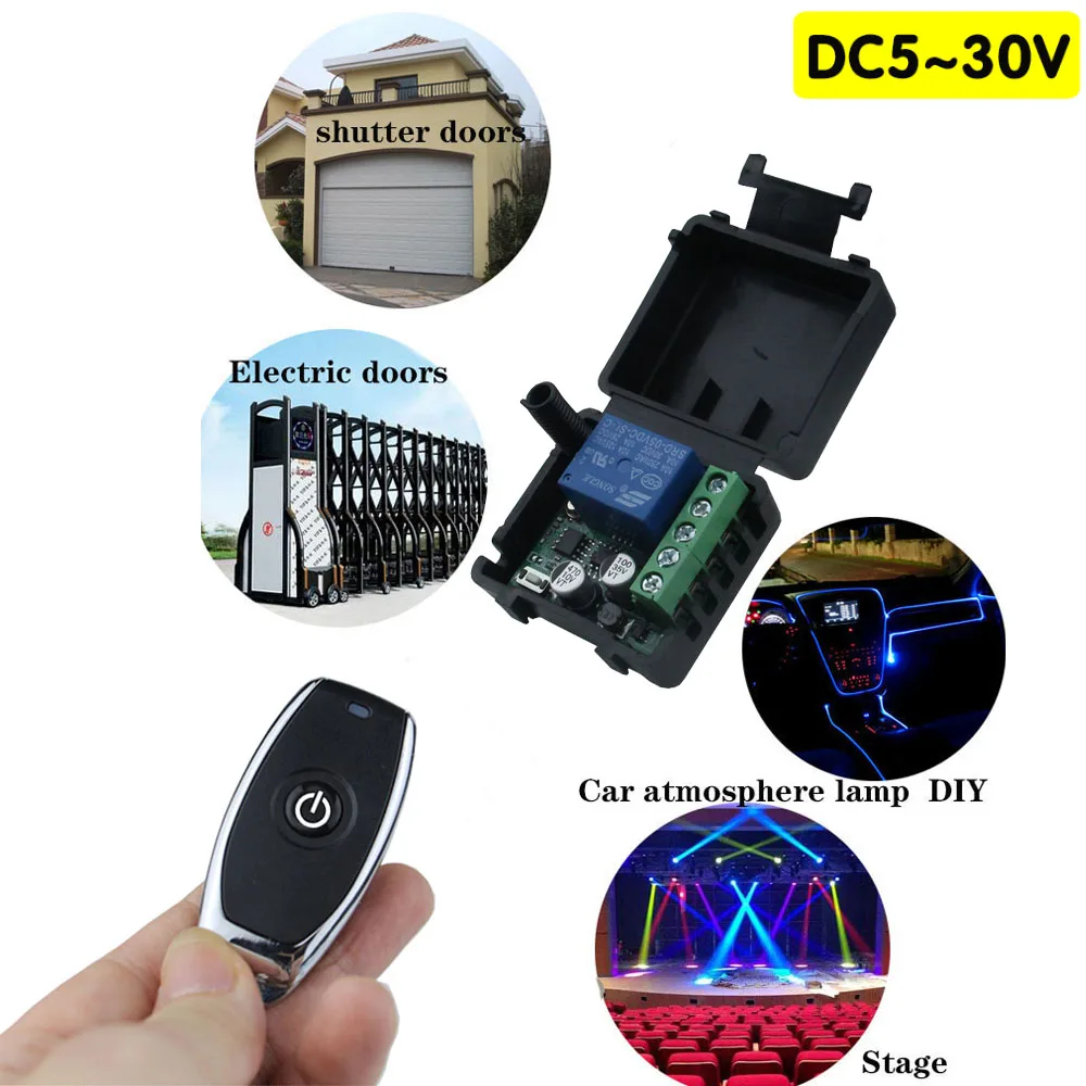 Wireless Switch DC 5V 12V 24V 1CH Relay Receiver Module And 1 Button Universal 433 Mhz Remote Control For Gate Garage Light Lamp