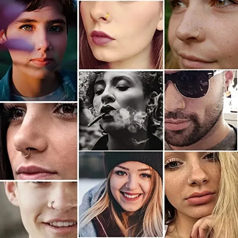 حلقات أنف مزيفة من الحاجز المغناطيسي من الفولاذ المقاوم للصدأ للنساء ، حلقة أنف حلزونية مزدوجة ، ثقب غضروف الزنمة ، مجوهرات للجسم ، بسيطة #2