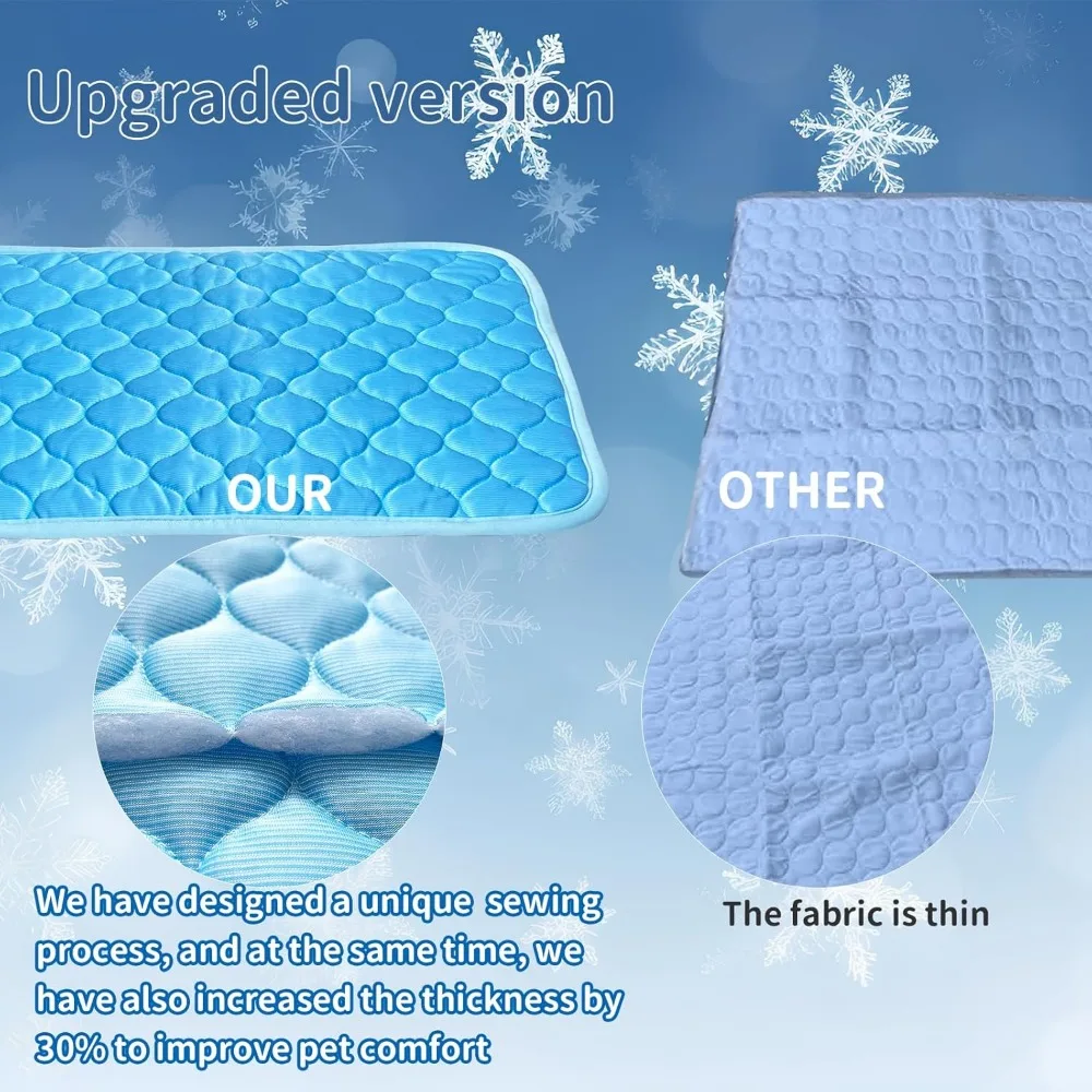 Washable Dog Cooling Mat Ice Silk Cool Mat for Pet Self Comfortable Blanket Dog Pad Blue