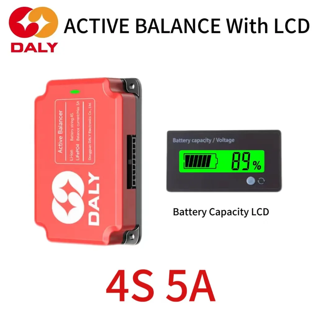 DALY Active Balancer 5A 4S 12V Battery Capacity LCD Display Power Voltage Suitable for Lifepo4 BMS Li-ion Battery 18650 32700