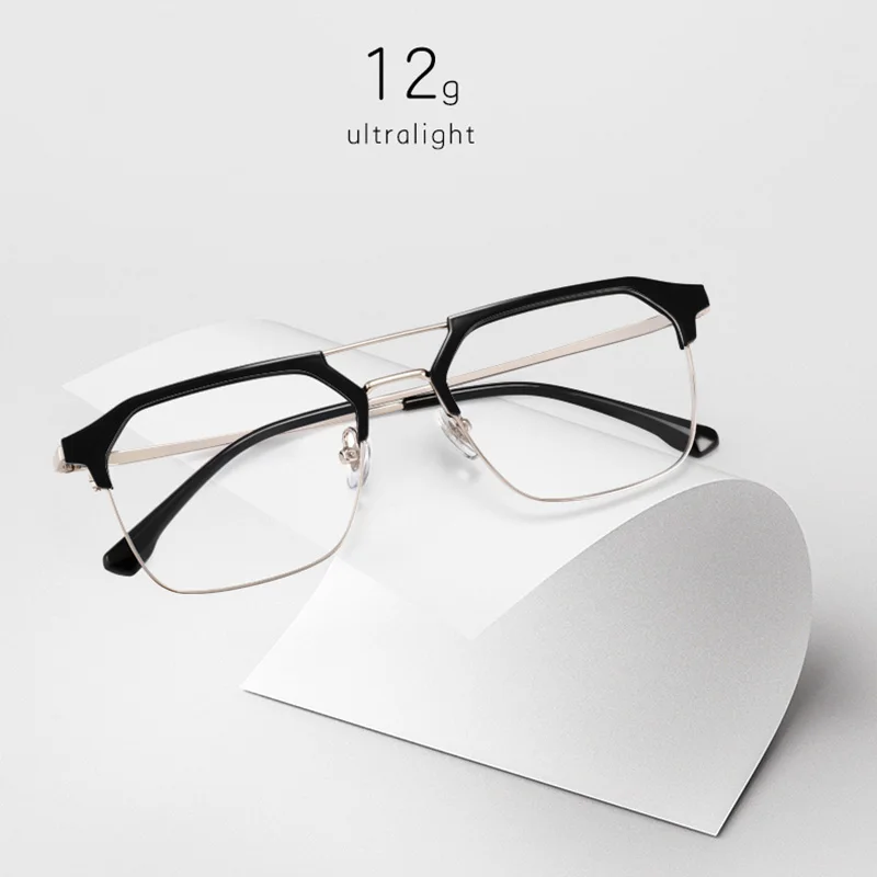 Qonoic Semi Rim Glasses Frame Pilot Style Spectacle Ultra Light Anti Blue Light Classic Style Glasses AH68087