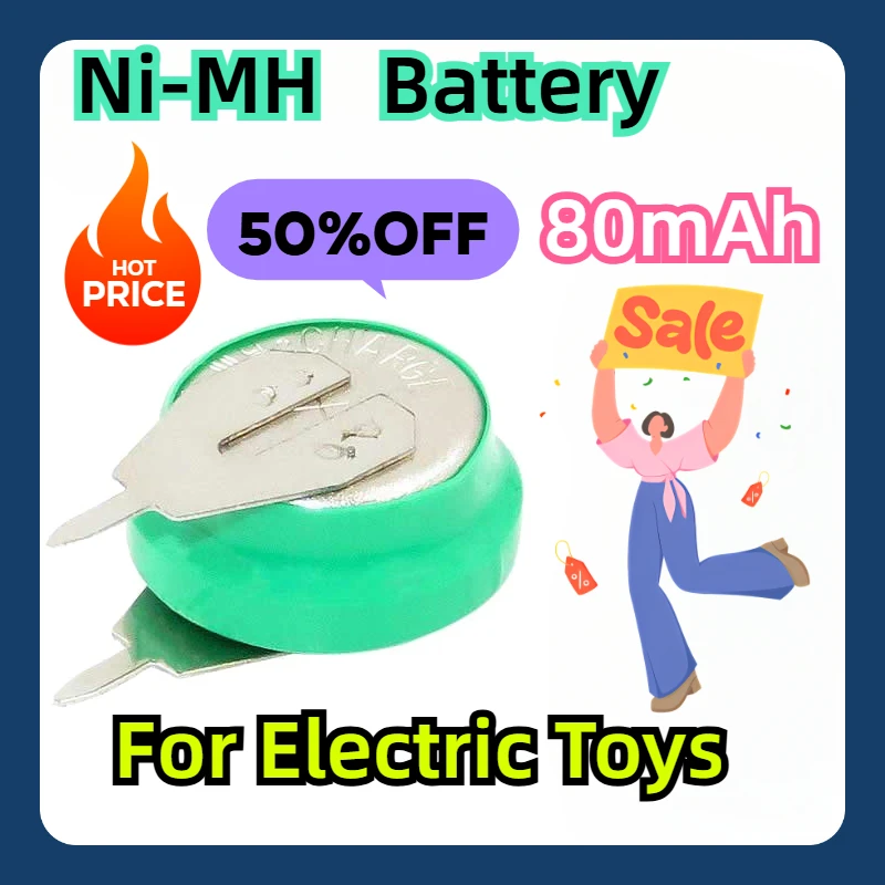 

For Electric Toys Ni-MH Rechargeable Batteries with Solder Pins - 1.2V 80mAh Coin Cell Battery