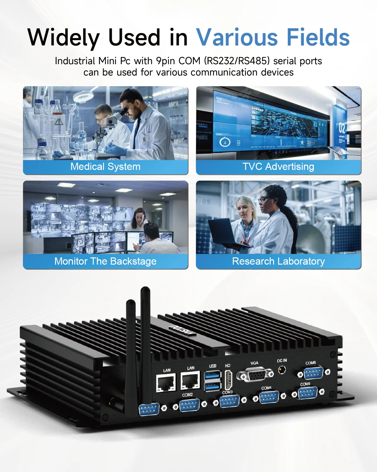 2025 HYSTOU كمبيوتر صغير 4*3.0 USB صندوق كمبيوتر مدمج بدون مروحة صناعي Win 7/Win10/Linux Graphic Intel HD 4400