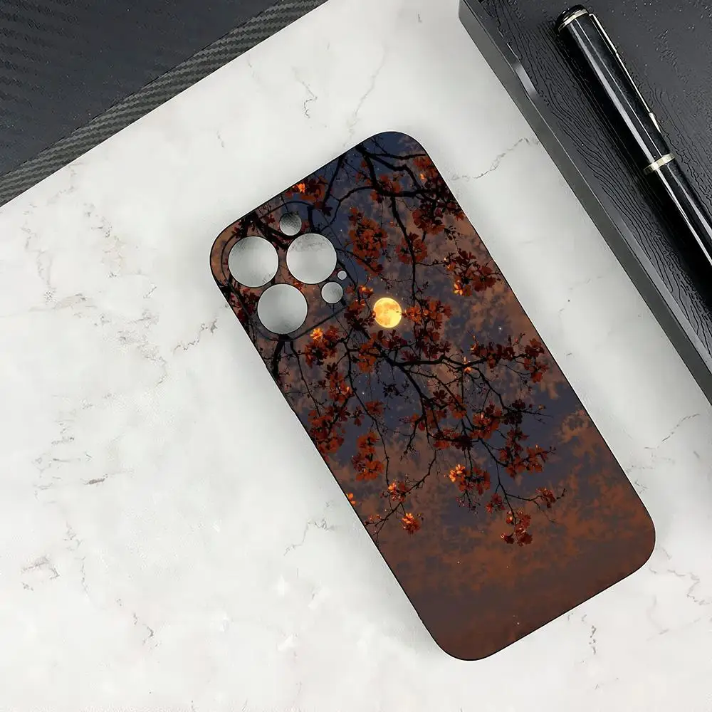Moon Tree Shadow Phone Case is suitable for iPhone16 15 14 13 12 11Pro/ Max/Plus all-inclusive matte soft shell prevents falling
