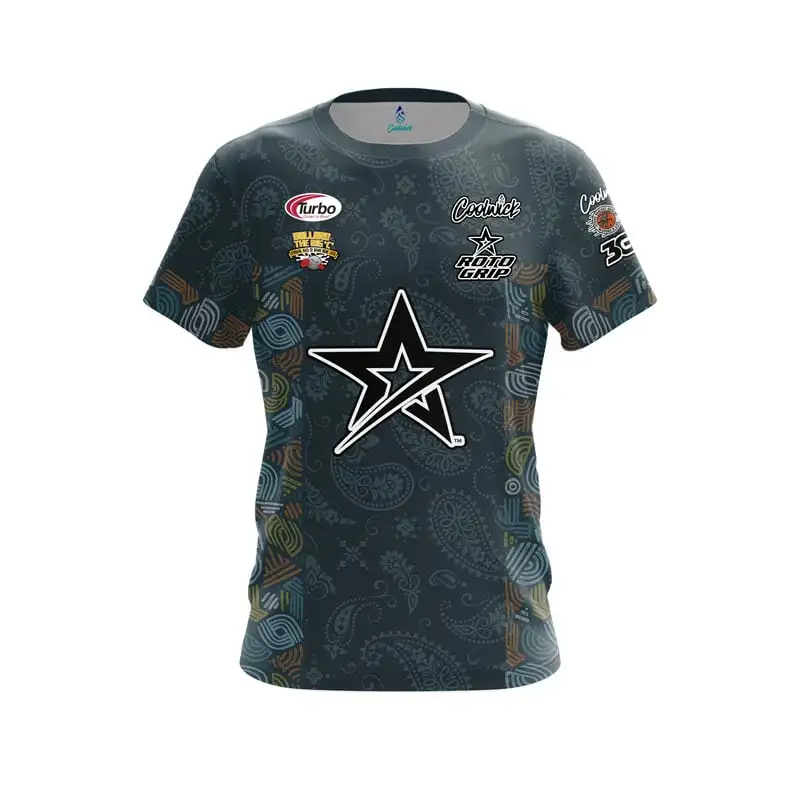Neues 3D-Gradienten-Sternförmiges, vollbedrucktes Bowling-Shirt, kurzärmeliges Sport-T-Shirt, bequem, schnelltrocknend, lässiges Street-Top – Detail 1