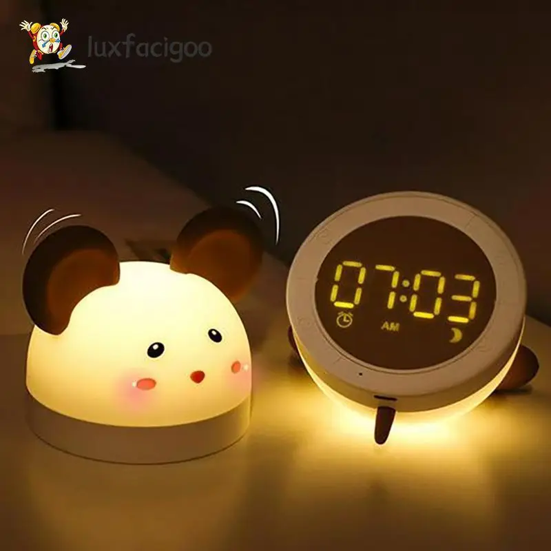 Cute Grunt Mouse Alarm Clock Silicone Children's Sleep Trainier Wake Up Night Light LED Digital Kids Bedside Desk Clock 500mah