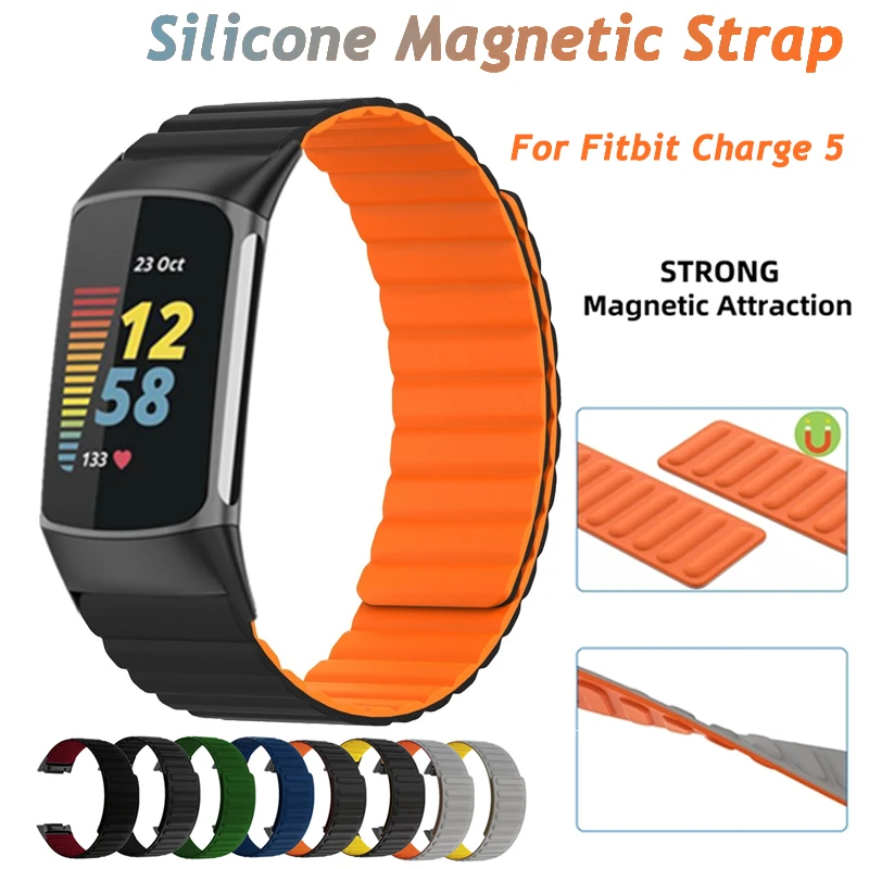 New Soft silicone strap for Fitbit charge 5 Band Replacement Stable Watch Strap Magnetic suction Wristband smart bracelet Wrist