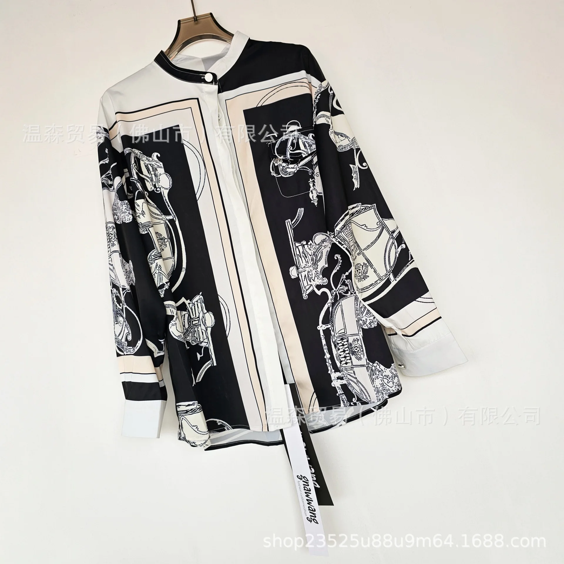 Baroque French O Neck Long Sleeve Shirt Women Clothing Lapel Satin Printed Brand Designer Shirts Casual Lady Blouses Camisas