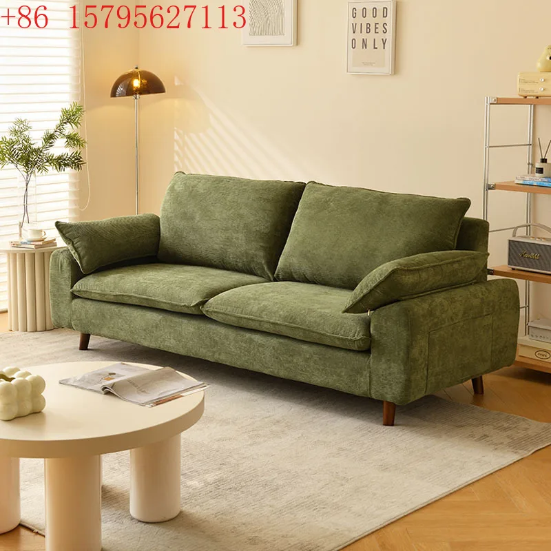 

Ретро-диван из вельвета на три места в прямой линейке, с эффектом умиротворяющего ветра, для гостиной.