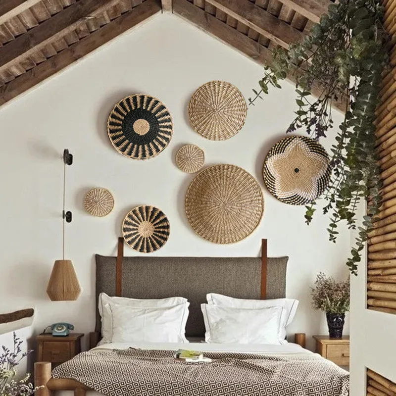 Rattan Wall Decoration Round Hanging Ornaments Handmade Vine Weaving Outdoor Decor Room Accessories