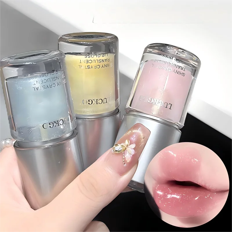 キラキラミラーリップグレイズ、水っぽい輝きのリップグロスメイクアップ6色、保湿、長持ち