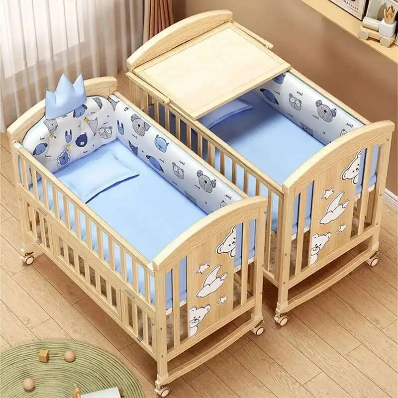 Camas modernas de madera maciza para niños, se pueden extender a 12 años, cama grande empalmada extraíble multifuncional para niños