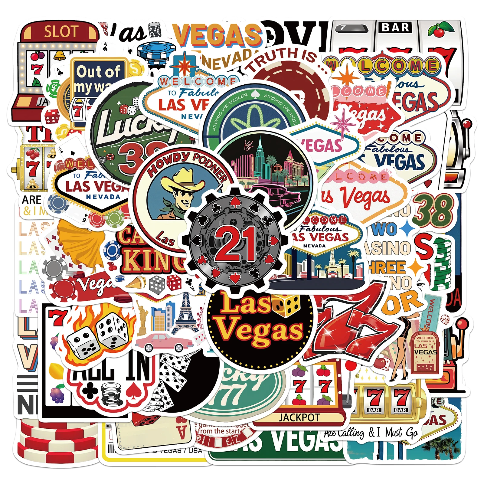 50 Uds. Pegatinas de Las Vegas para botella de agua, pegatinas de vinilo impermeables para ordenador portátil, pegatinas de ciudad y Casino, regalos, recuerdos de fiesta para mujeres y hombres