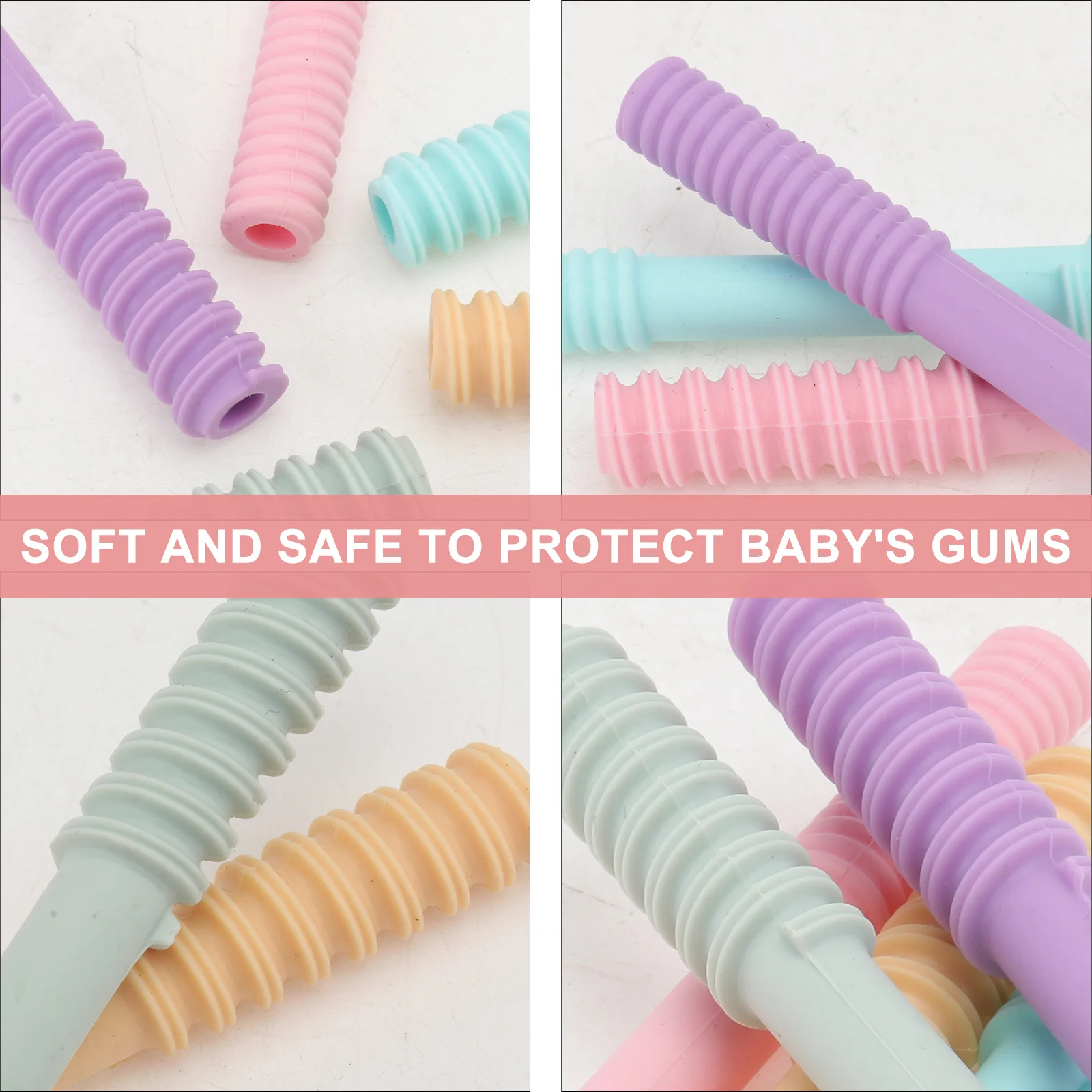 

1Set Silicone Hollow Baby Teether Tubes Soft Flexible Molar Chewing Tube Infant Grinding Pain Relief Hollow Teether