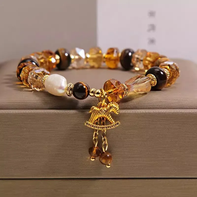 Tea colored crystal bracelet with cut surface for wome light luxury wealth attraction instant money transfer, pendant, bracelet