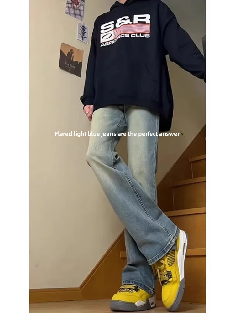 

Мужские джинсы Waed Blue: прямые, зауженные, в американском винтажном стиле, для подростков, весенняя модная одежда