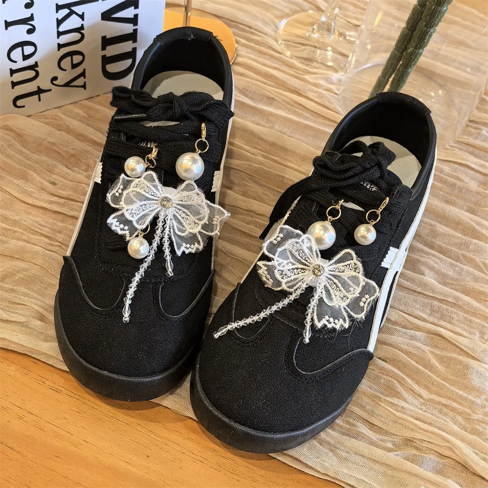 

Fashion Retro Ballet Style Lace Shoelaces Buckle Shoe Laces Flower Pearl Chain Bow Star Shoes Decoration 1 PCS