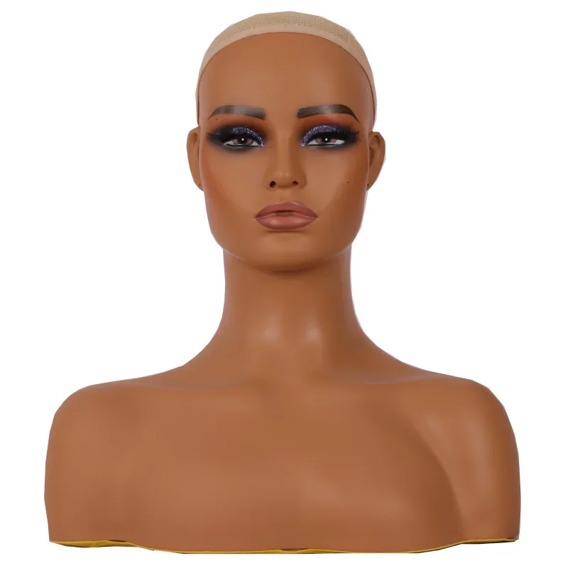 Manikin Head Realistic Mannequin Head Bust with Shoulders Wig Head Stand for Wigs Display