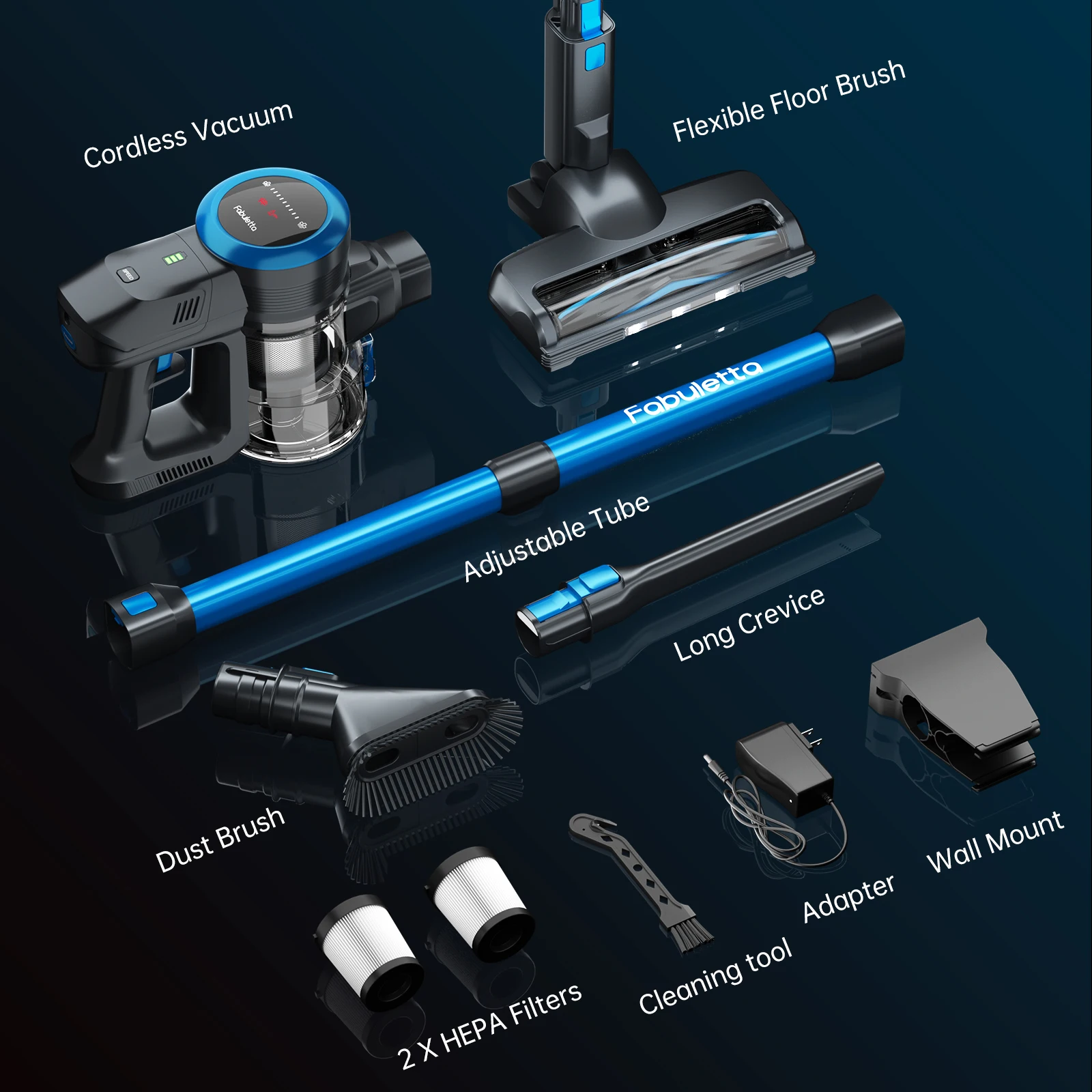 Fabuletta Cordless Vacuum Cleaner, 24Kpa Powerful Suction Stick Vacuum Cleaner With 250W Brushless Motor, LED Display