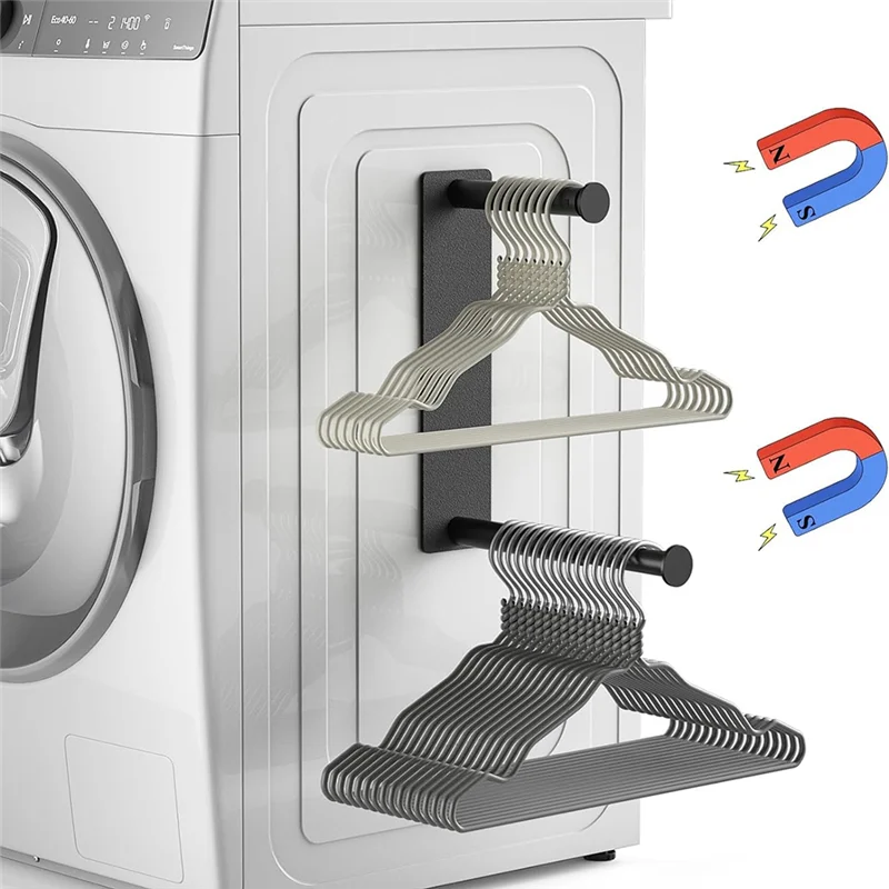 A51M-Hanger Organizer Stacker, Magnetic Hanger Holder, Extendable Hanger Storage Rack For Washing Machine Closet Laundry Room