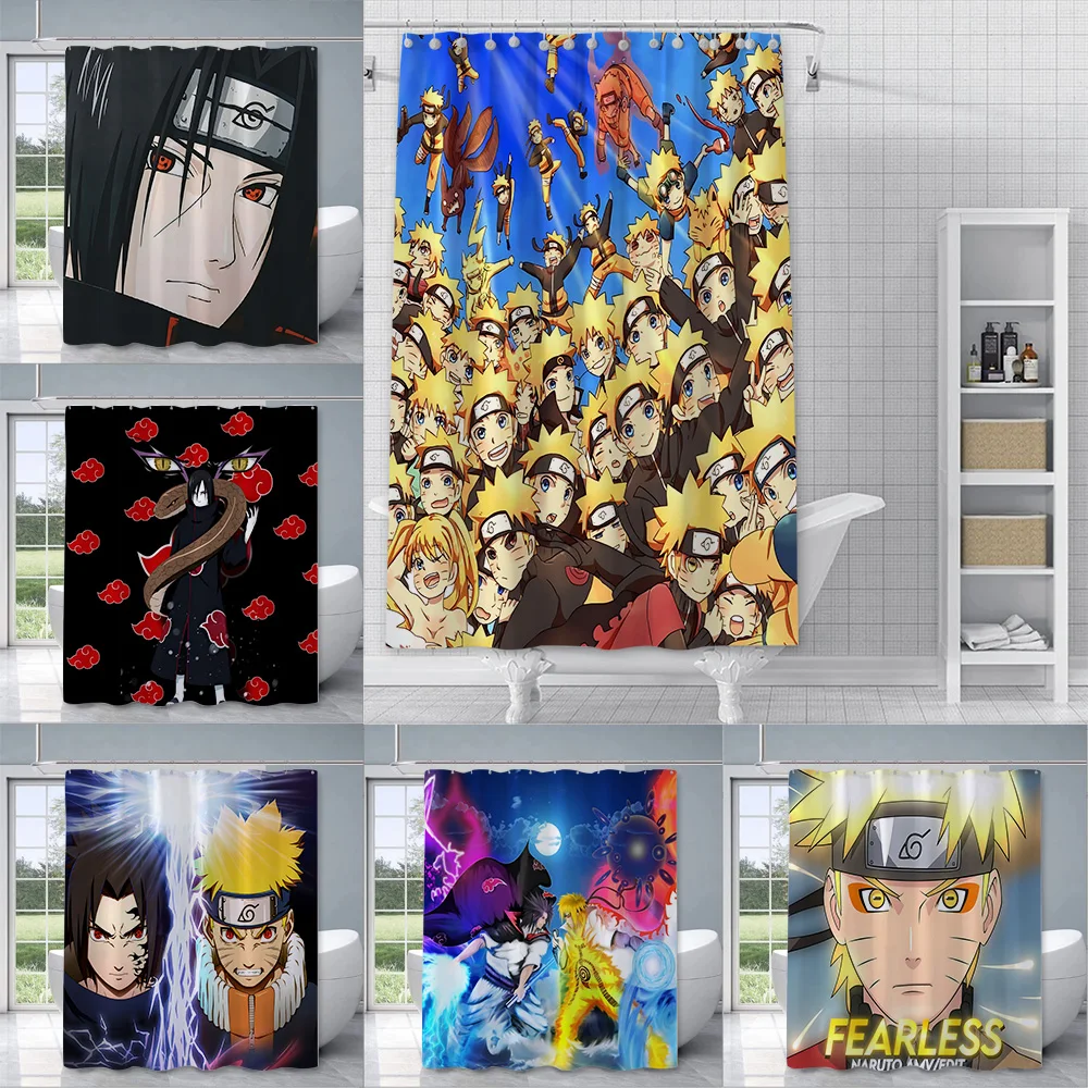 Hot Japan Anime N-NarutoS Shower Curtain Waterproof Polyester Fabric Paint Bath Curtains Home Bathroom Decor Curtain With Hook