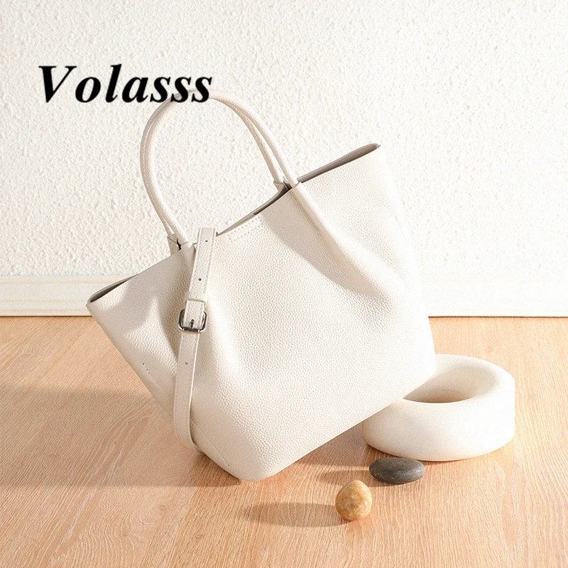 

VOLASSS New Fashion Cowhide Women Shoulder Shell Bag Large Capacity Crossbody Tote Bags Versatile Genuine Leather Bucket Handbag