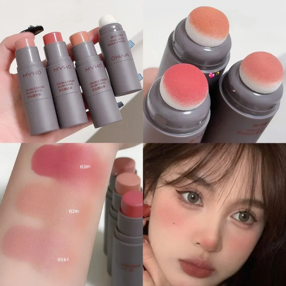 Dual-use Powder Blusher Stick Durable Matte 2 Head Sponge Monochrome Powder Blusher Lip and Cheek Natural Rouge Light Natur