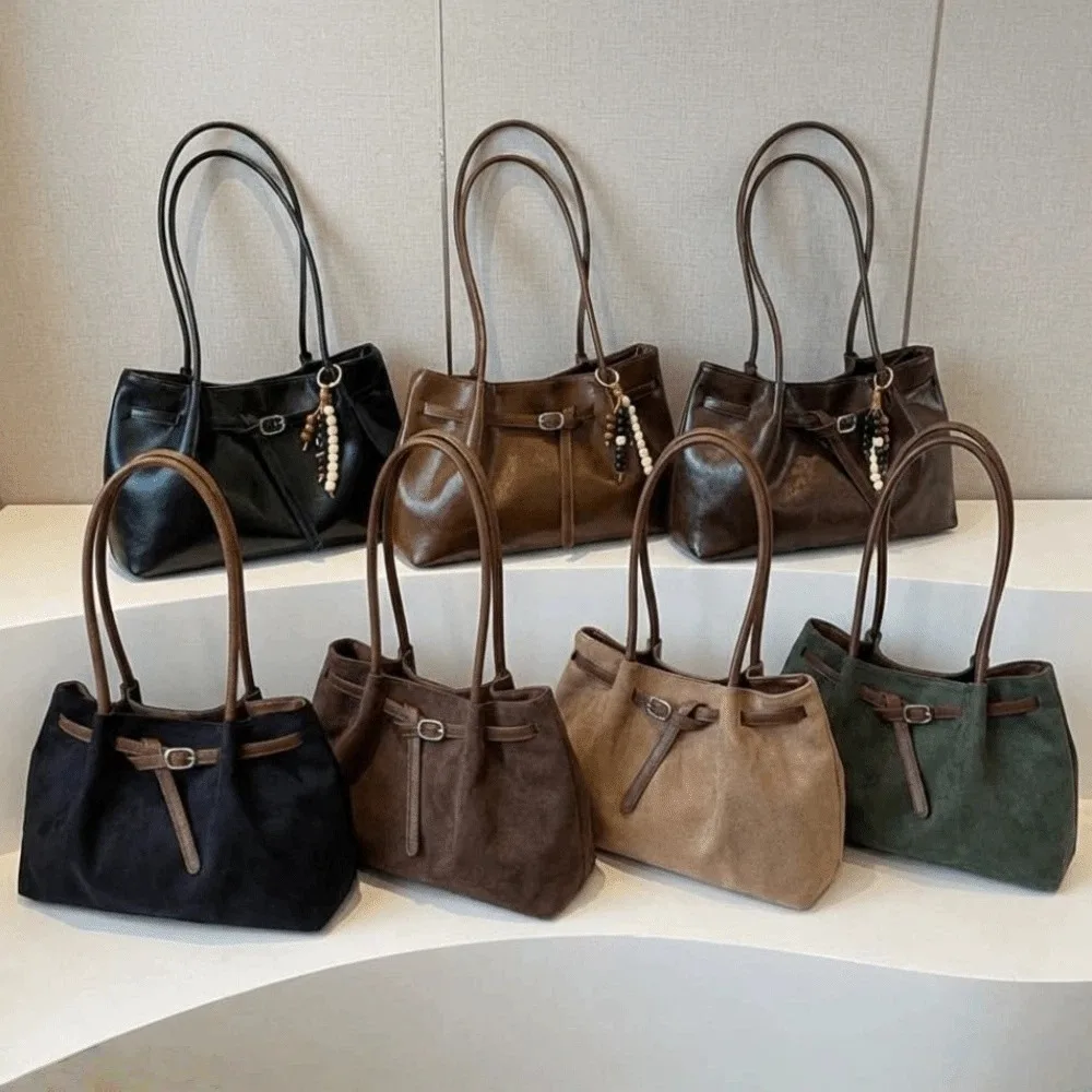 

Retro Elegant PU Suede Shoulder Handbag Solid Color Large Space Commuter Tote Purse Lightweight Multi Scene Bag Fit Work School Travel Daily Ladies Carry