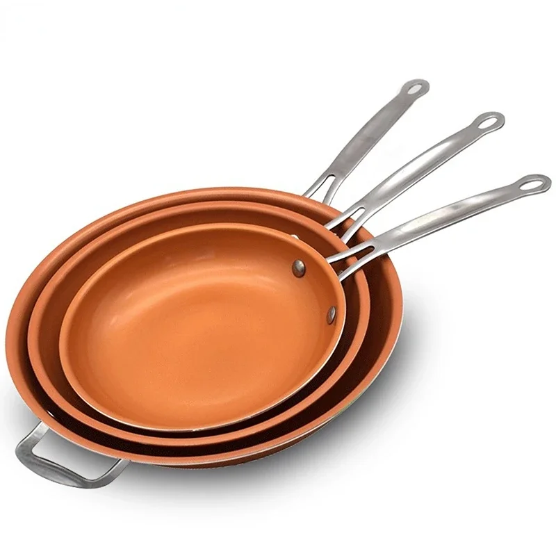 Non-stick Copper Frying Pan Nonstick 20 24 28cm Frying Pan with Ceramic Titanium Coating Round Copper Egg Pan Kitchen Cookware