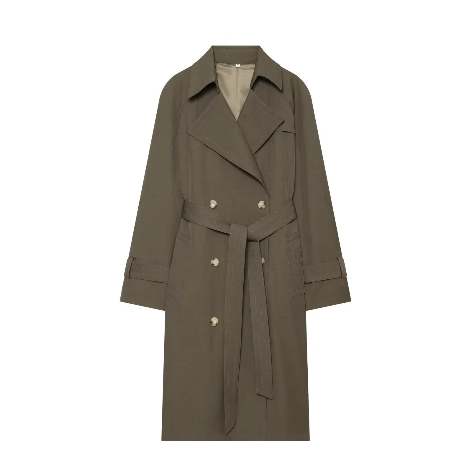 Maxdutti 2026 Fashionable European And American Style New Product With Waist Belt Slim Fit Long Windbreaker Chic Double Breasted