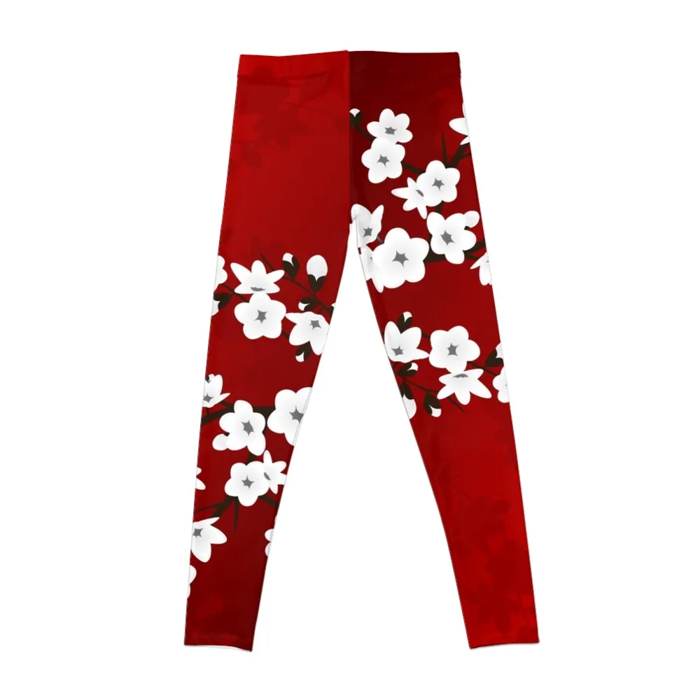 Cherry Blossom Red White Asia Floral Leggings Tight fitting woman sporty woman gym Womens Leggings