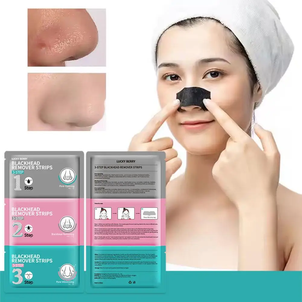 Nose Strips Remove Blackhead Acne Remover Black Head 3 Step Kit Nose Sticker Deep Cleansing Treatment Black Dots Gel Girl Beauty