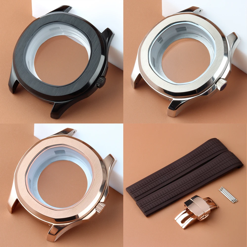 

42mm NH35 Rubber Strap Case Waterproof 316L Steel Watch Case For NH35 NH36 Movement For Nautilus AQUANAUT Case Watch Accessories