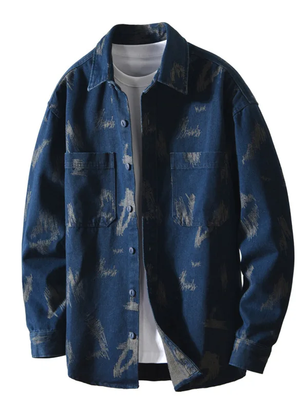 

Waed Vintage Denim Casual Long Sve irt Men's Faion American Sle Loose Fit Retro New Model Versatile Youth Clothing