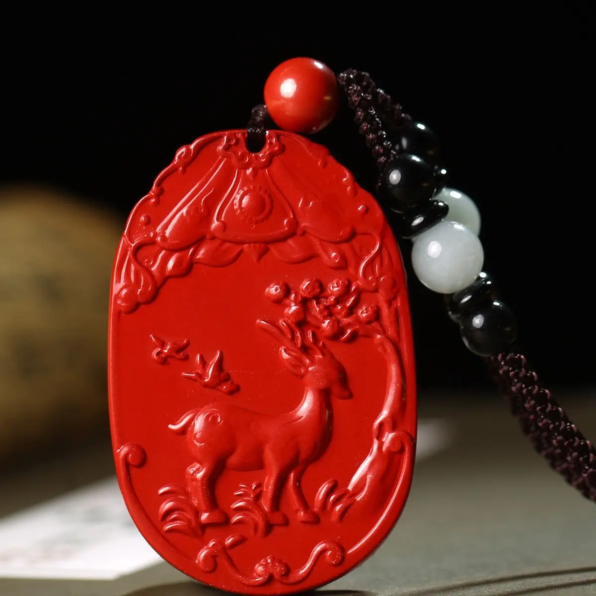 Natural Cinnabar Animal Year Necklace Chinese Zodiac Cinnabar Pendant Men and Women Lucky Red Rope Amulet Rope Chain Jewelry