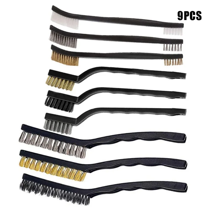 

9Pcs Brushes Cleaning Set Stainless Steel/Brass/Nylon Bristles Brushes Cleaning Set With Comfortable Grip Car Detailing Tools