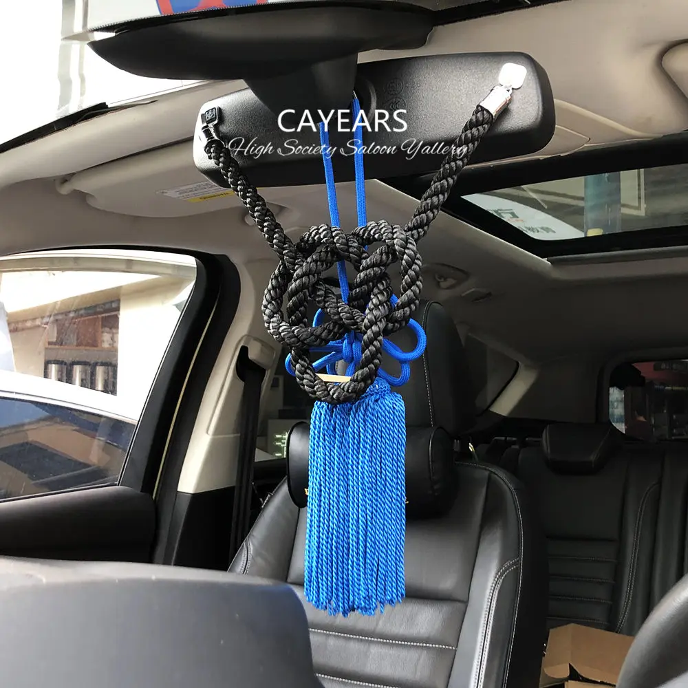 JDM JP Junction Produce Luxury Kintsuna Rope Blue Fusa Kiku Knot Lucky Charms Use For Car Mirror Ornaments Chinese Mascot