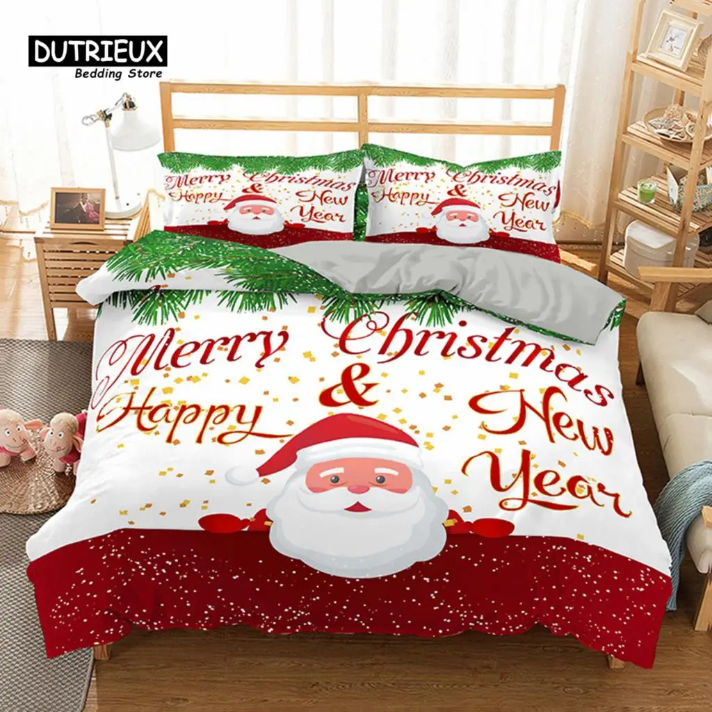 

Christmas Duvet Cover Winter Theme Santa Claus Quilt Cover Microfiber Cartoon Bedding Set Queen King For Kid Adult New Year Gift