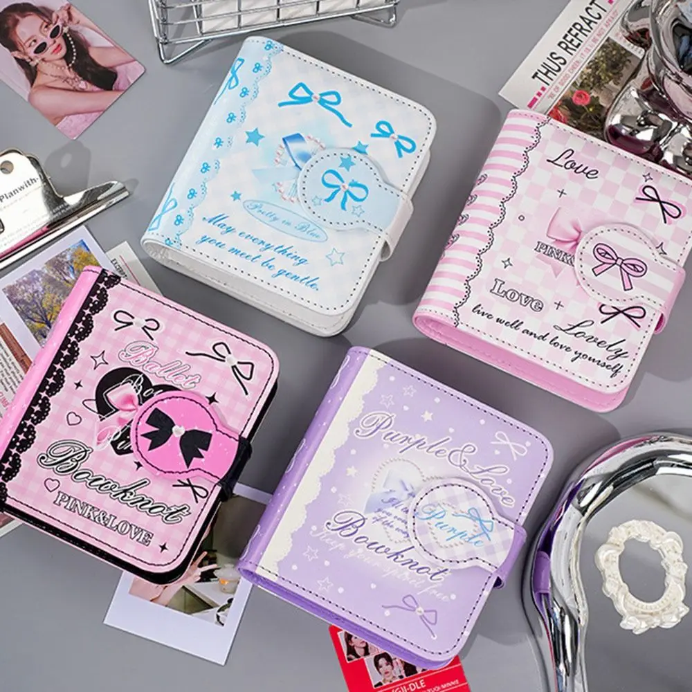 Новый фотоальбом с 20 карманами и бантом, мультяшная книга для хранения карт из искусственной кожи, 3-дюймовый держатель для фотокарт, хранение фотографий